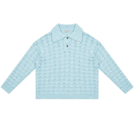 Soft Wax Polo Sweater | Retro Lazy Style Hollow Design for Autumn/Winter