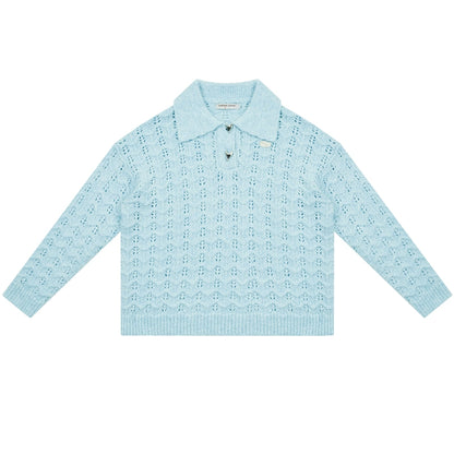 Soft Wax Polo Sweater | Retro Lazy Style Hollow Design for Autumn/Winter