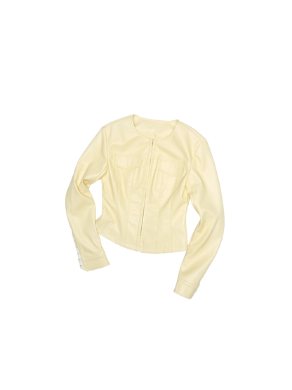 Hook-Neck Cropped Faux Leather Jacket – Slim Fit Hottie Cardigan