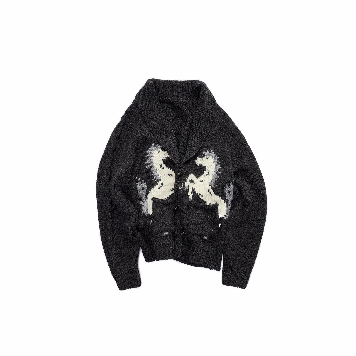 Pony Jacquard Horn Button Cardigan