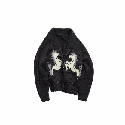 Pony Jacquard Horn Button Cardigan