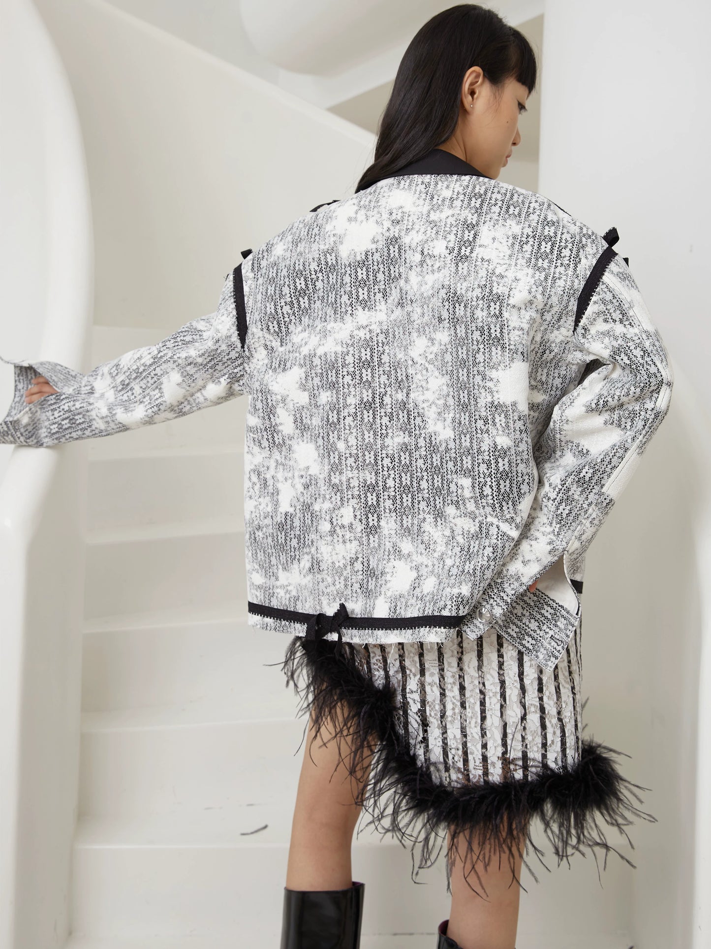 Versatile Ostrich Fur Asymmetrical Skirt