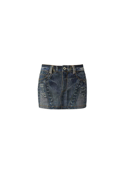 Washed Denim Hip Skirt – Slightly Stretchy Vintage Design