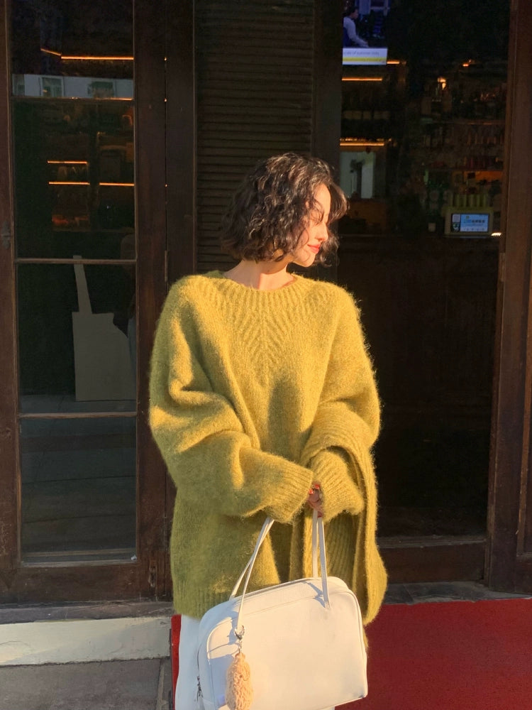 Lazy Round Neck Wool Sweater with Scarf (Exclusive Design)