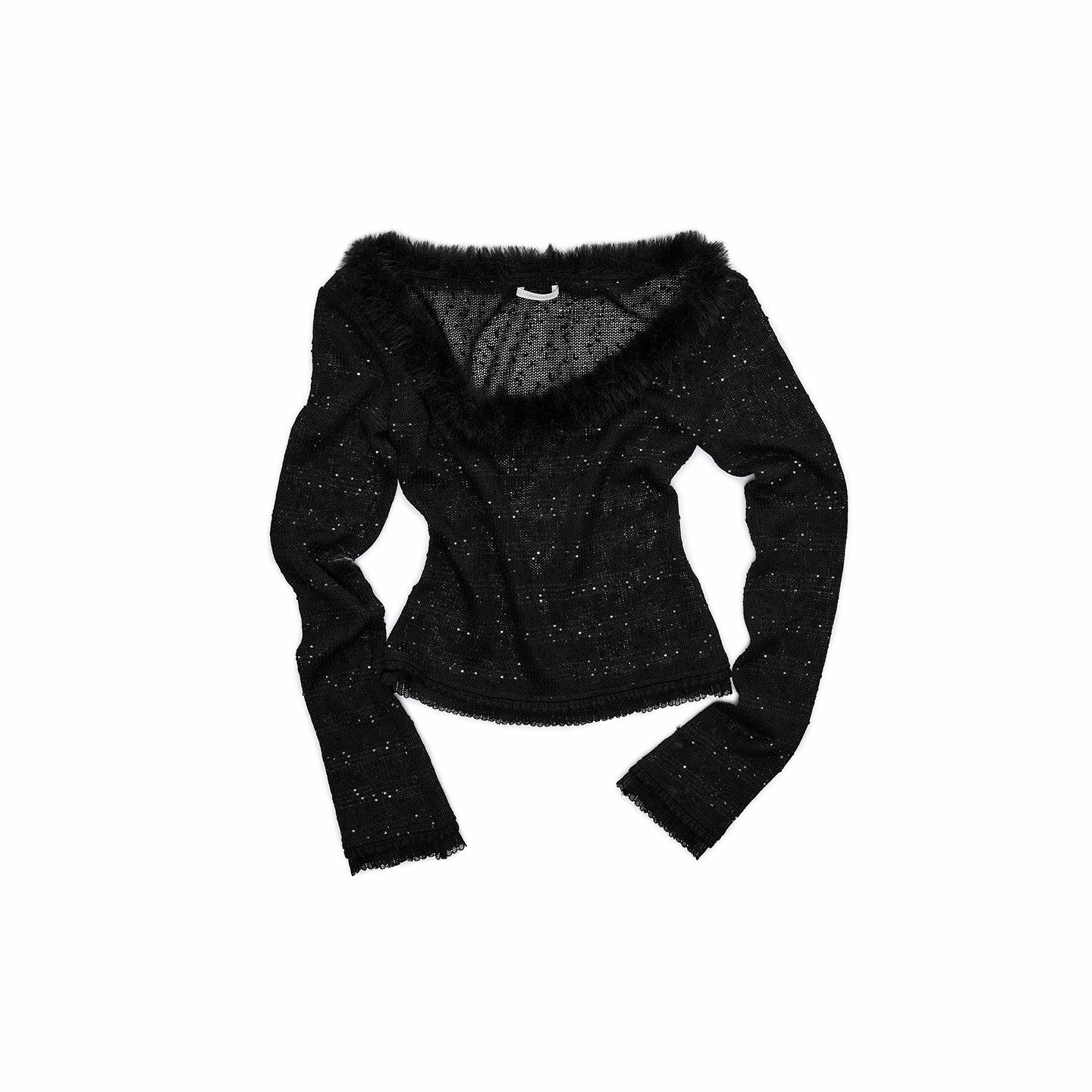 Fur Collar Sequin Knit Top