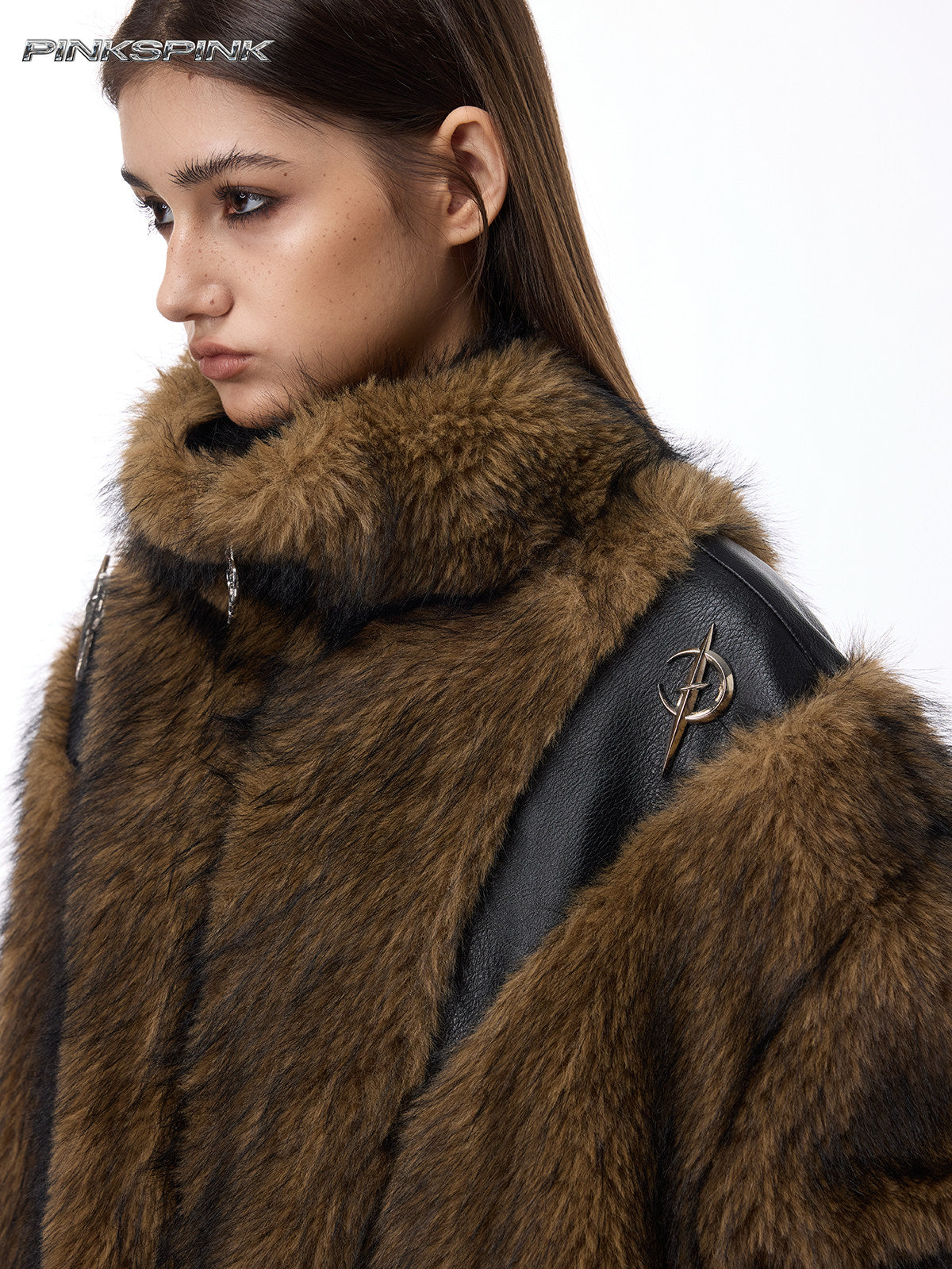 Electric Moon 3D Patchwork Loose Y2K Fur Coat