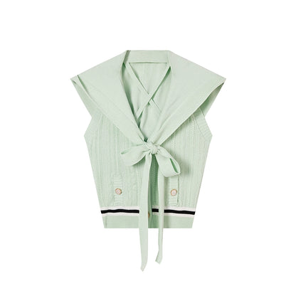 [World Angel] Xiaoxiangfeng Knitted Two-Piece Set - Summer Green Suit