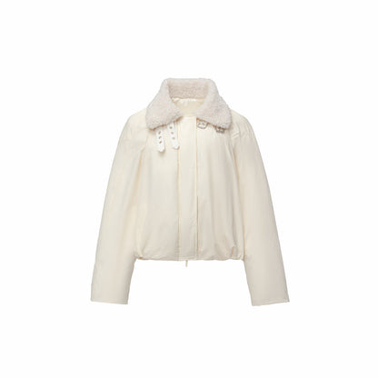 Belted Faux Shearling Puffer Jacket