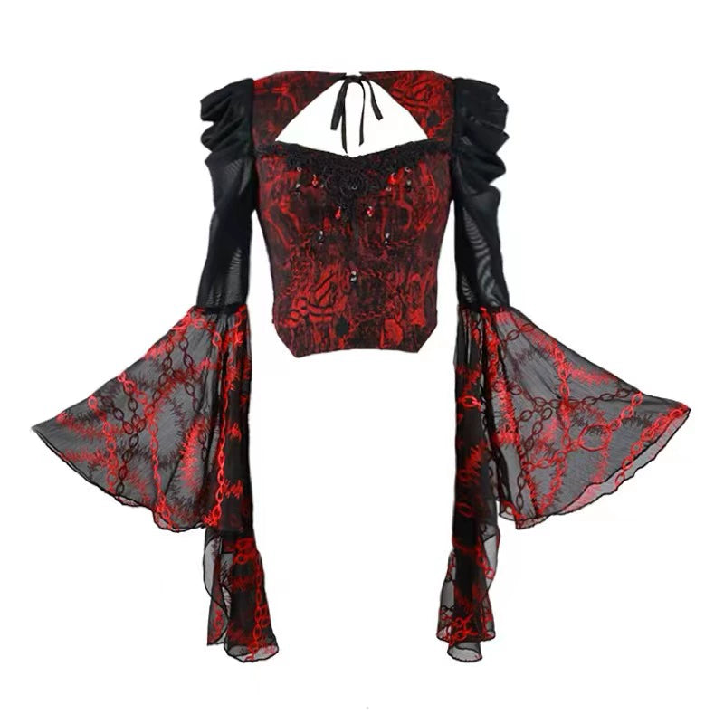 Underworld Red-Black Lace Jacquard Top