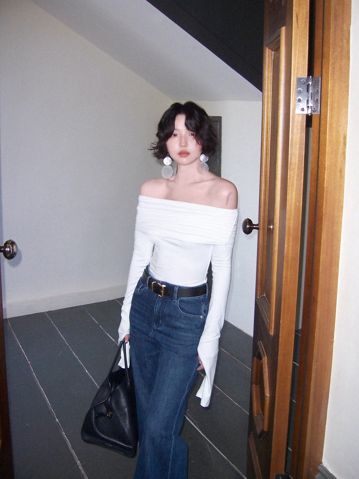 Yunxiu One-Shoulder Off-Neck Crop Top – Sexy Hong Kong Retro Autumn Style