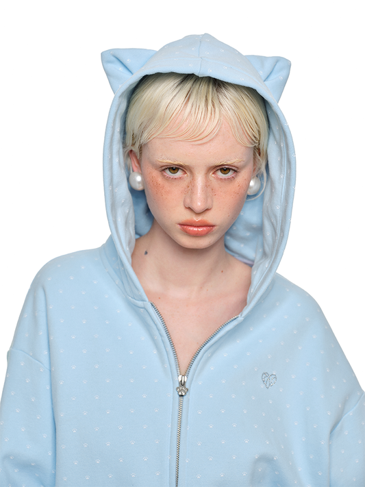 Cat Ear Hoodie Cardigan with Polka Dot Print – Cute and Slim Fit Sweatshirt Jacket