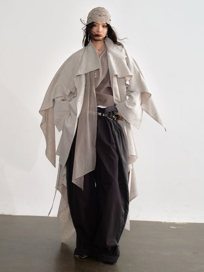 Linen Blend Trench Skirt Coat | Detachable Cape Outerwear