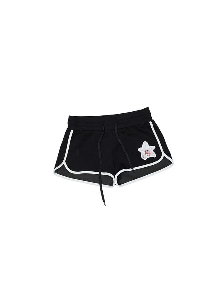 Floral Patch Embroidered Hot Diamond Athletic Shorts – Low-Rise Summer Hot Pants