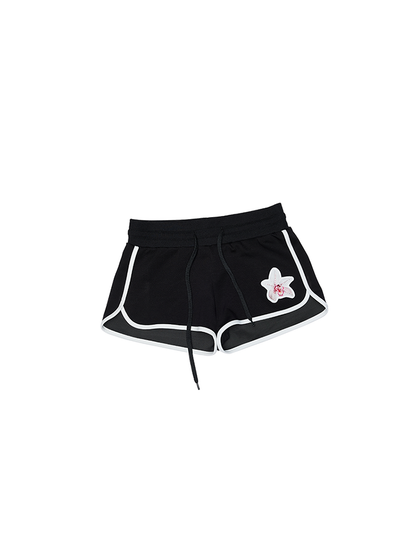 Floral Patch Embroidered Hot Diamond Athletic Shorts – Low-Rise Summer Hot Pants