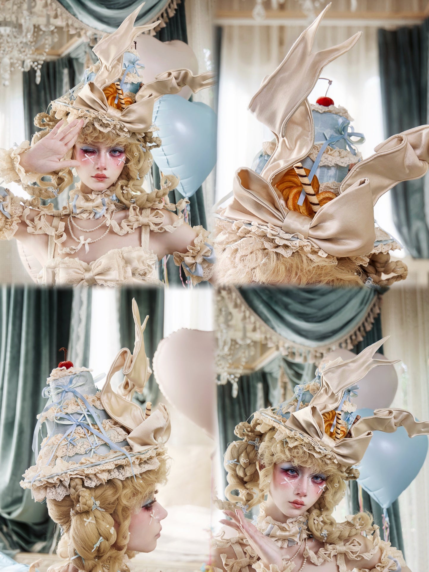 French Rococo Cookie Hat | Cream Lace Bonnet