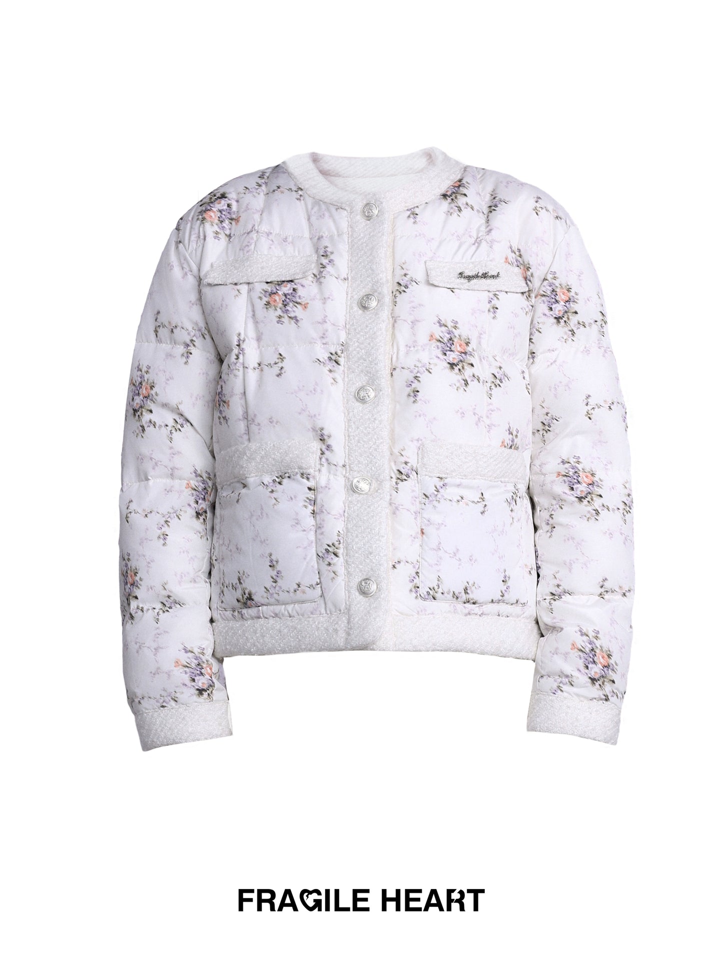 Pink Flower Falling Snow Spliced Cotton Coat