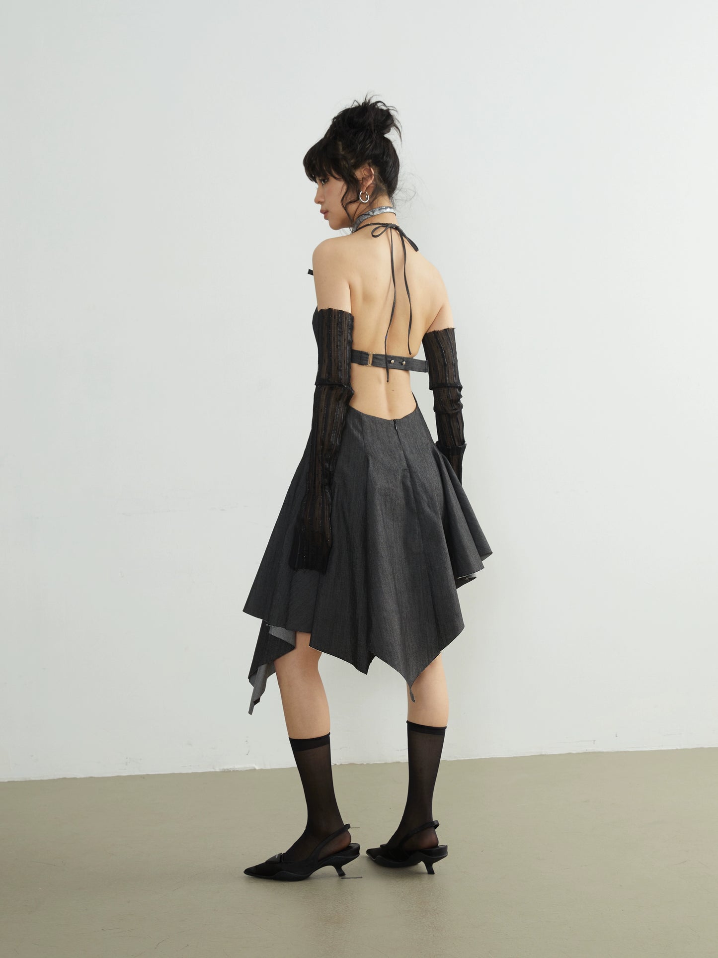 Retro Hepburn Patchwork Denim Camisole Skirt