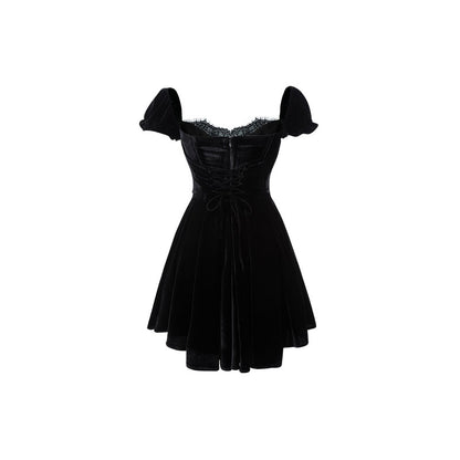 Velvet Noir Puff Sleeve Dress