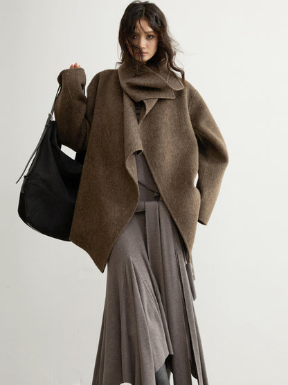 Handmade Double-Faced Wool Coat | Ebony Brown Belted Wrap Coat