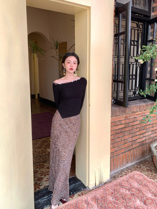Printed High-Waisted Fishtail Skirt