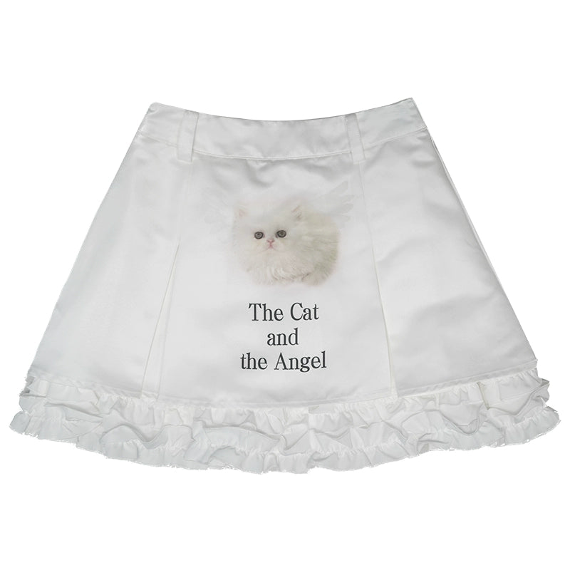 Falda plisada con estampado de gato