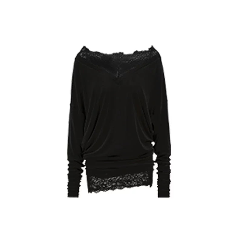 V-Neck Faux Two-Piece Lace Blouse – Loose Midi Cover-Up Top