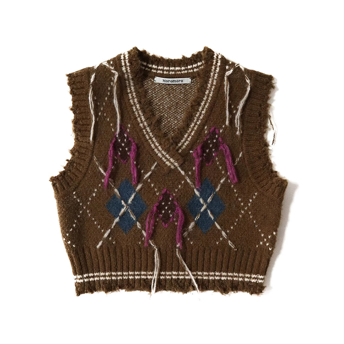 Tassel V-neck Diamond Knit Vest