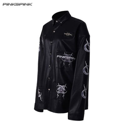Electric Moon Mirror Concept PU Leather Y2K Jacket