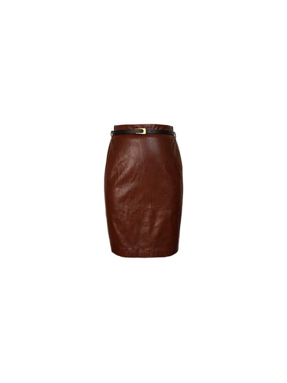 PU Leather Belted Mini Skirt – Caramel Cocoa Tones