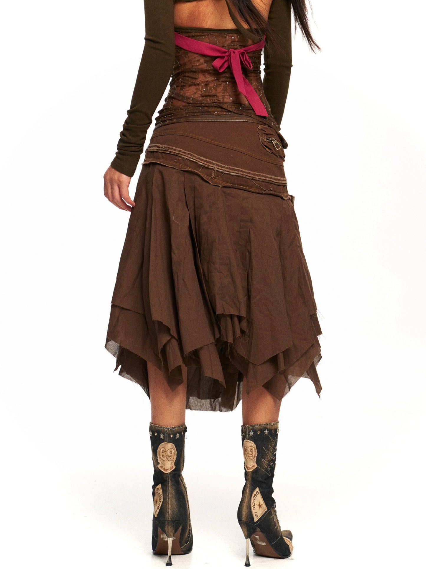 Patchwork Slim Vintage Dress – Layered Aesthetic