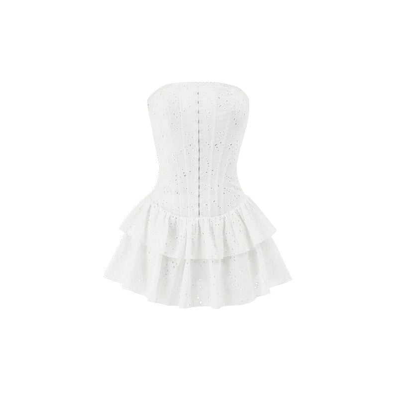 Herringbone Cotton Dress with Skirt – Double Jacquard Elegance