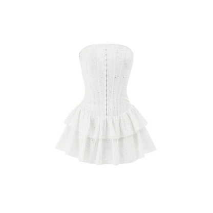 Herringbone Cotton Dress with Skirt – Double Jacquard Elegance