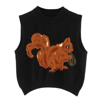 Plush Squirrel Embellished Loose Vest