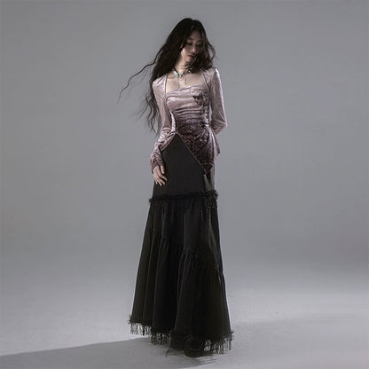 Changle Lyrics Tassel Floor Mopping A-line High Waist Skirt