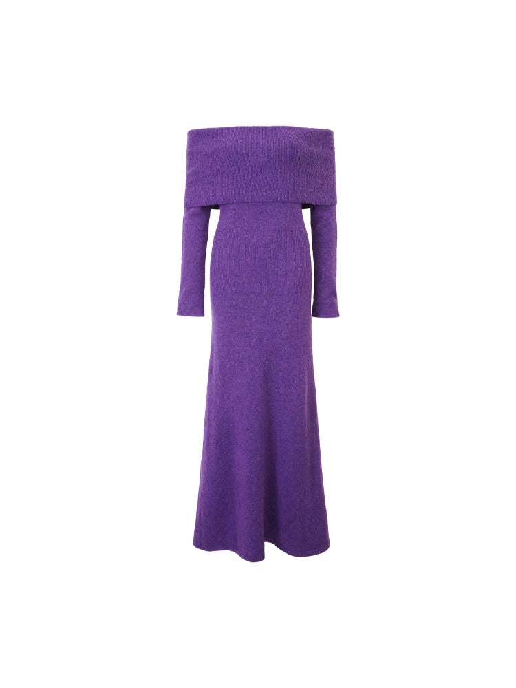 Purple Wind Chime One-Shoulder Mermaid Dress – Retro Autumn/Winter 2025