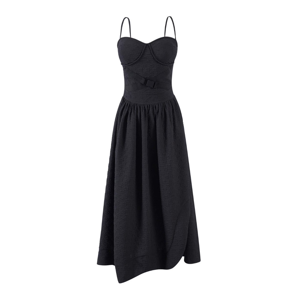 Slim Strap Dress - Black Jacquard