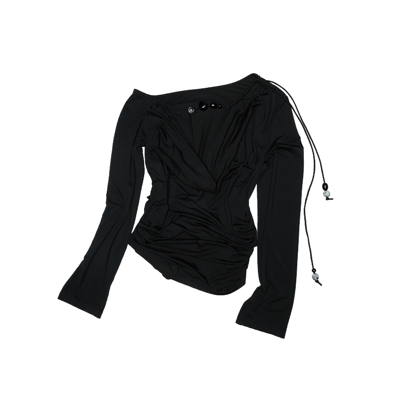 Beaded Off-Shoulder Long-Sleeve Cover-Up – Shirred Deep V Resort Top