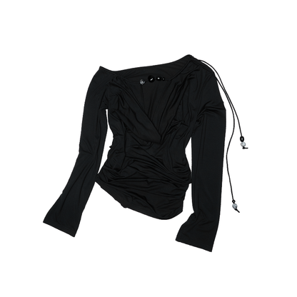 Beaded Off-Shoulder Long-Sleeve Cover-Up – Shirred Deep V Resort Top