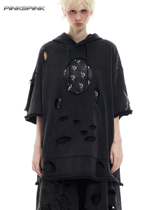 3D cut ripped and hollowed-out Y2K unisex electric moon sweatshirt