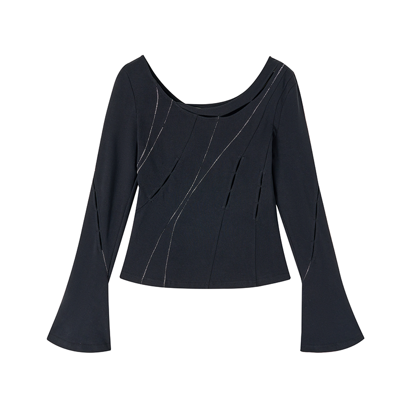 Contrast Hollow Elastic Knit Top