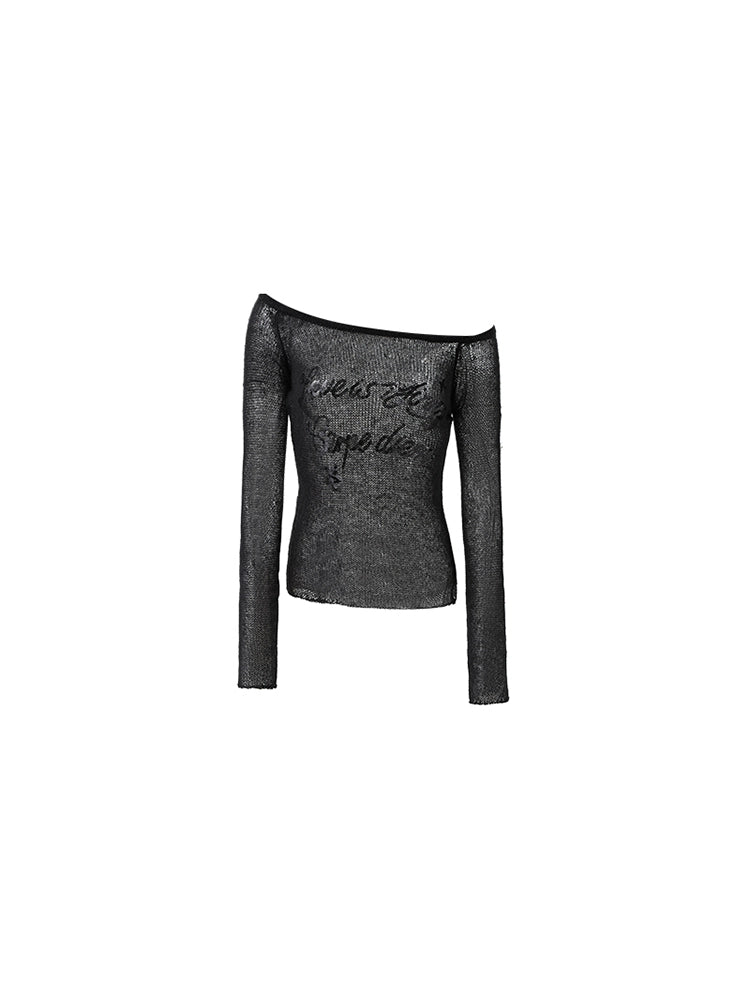 Yoo Ji-min Inspired One-Shoulder Knit Cutout Blouse – Slightly Sheer Crop