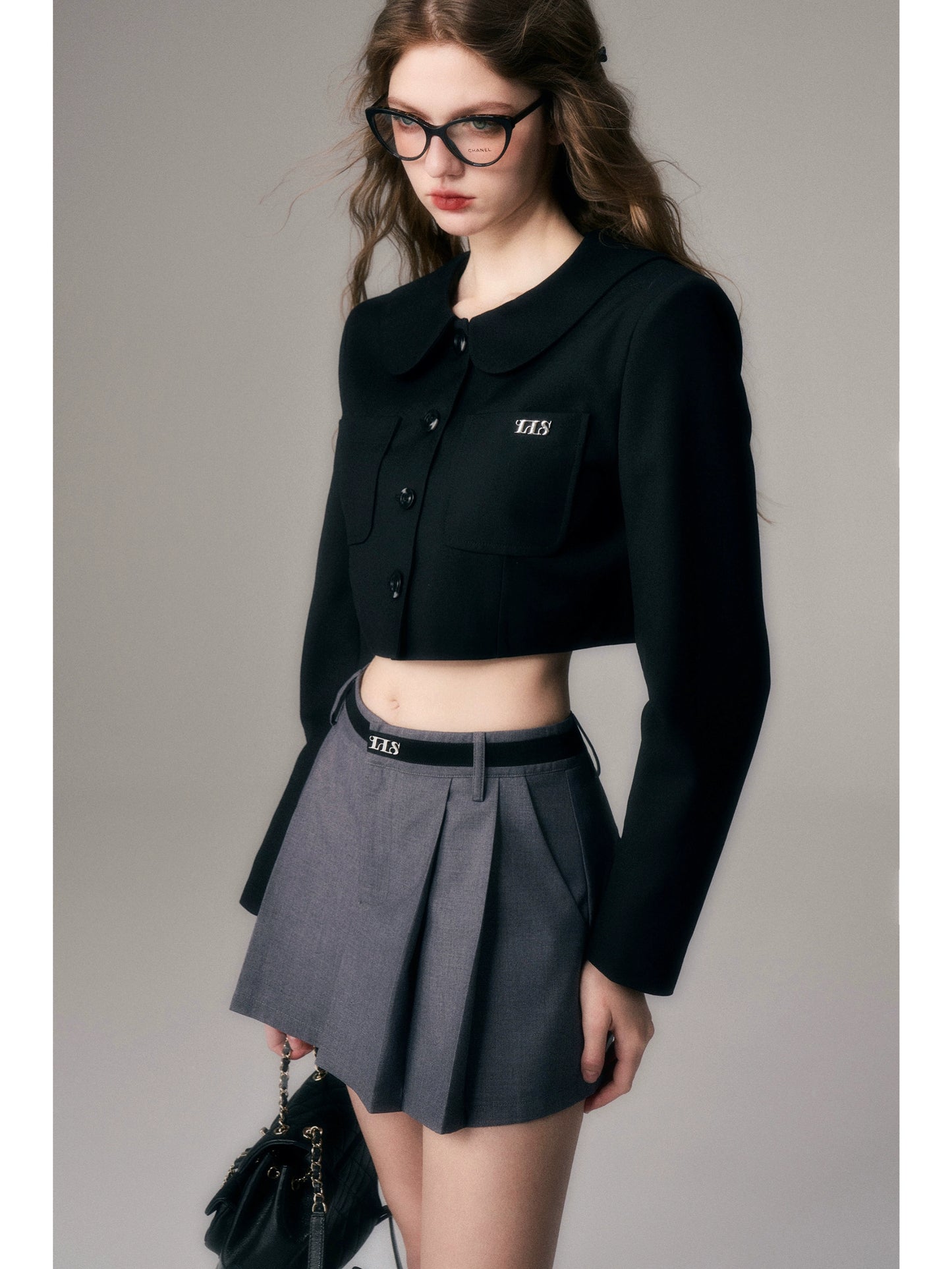 Grey Academy Style Pleated Mini Skirt