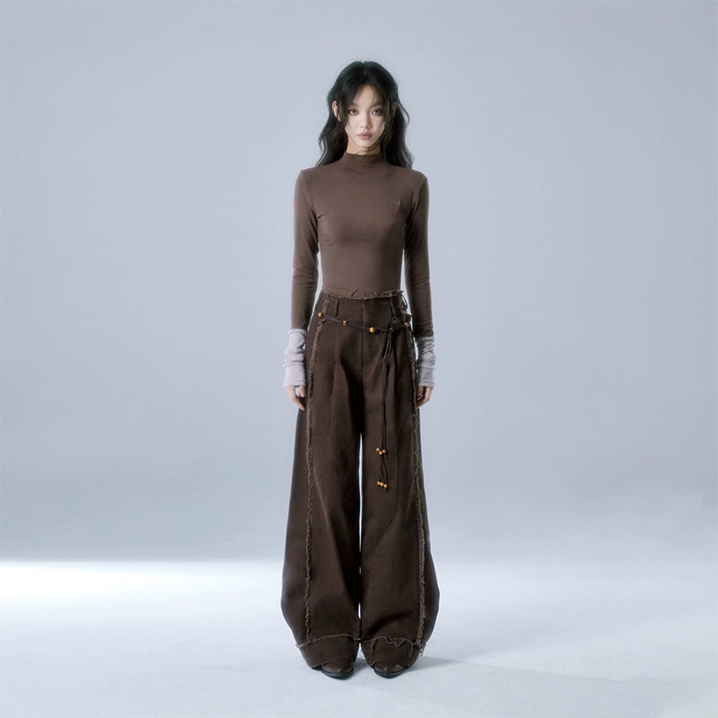 Crushed Dune Brown Vintage Fur Edge Wide Leg Jeans