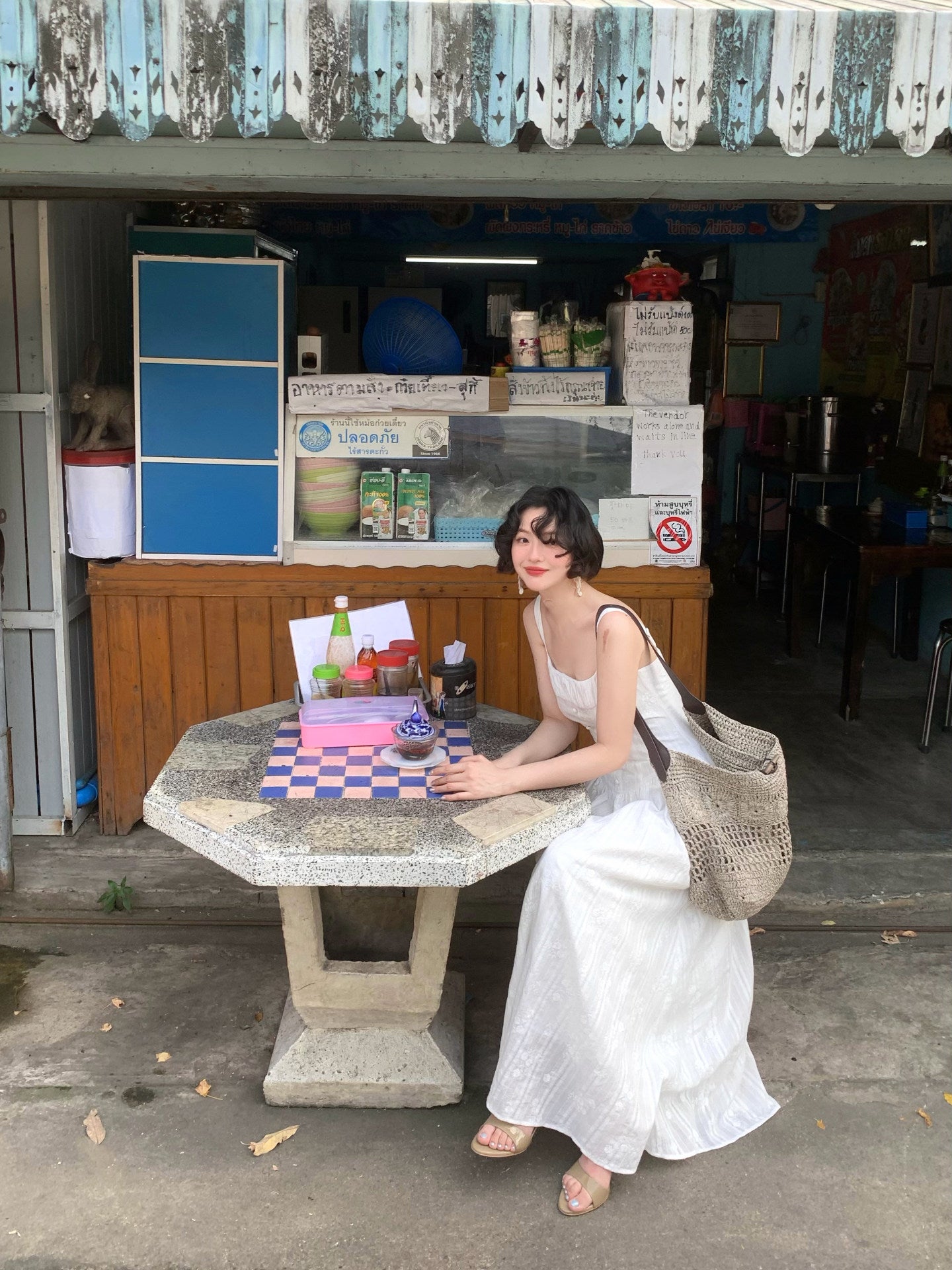 Mountain White Tea Cotton Square-Neck Dress