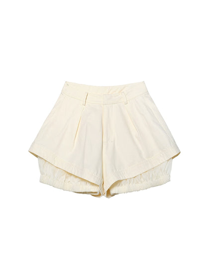 Crepe Spliced Flower Bud High Waist Wide Leg Shorts