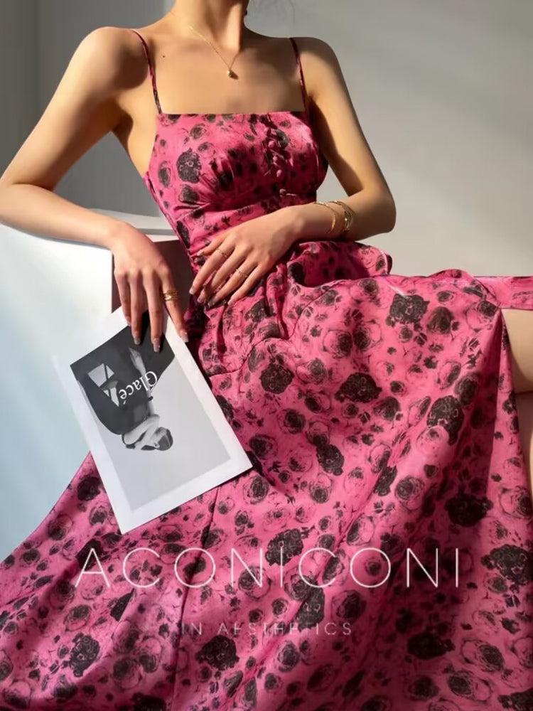 French Print Camisole Midi Dress