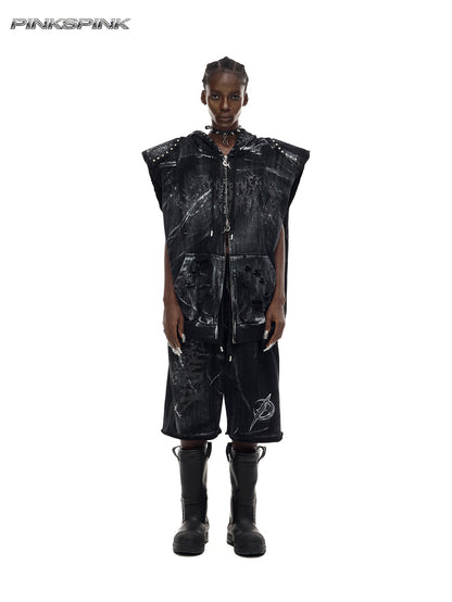 Electric Moon Painted Layered Sweatpants – Unisex Y2K Street 7/8 Length