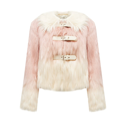 Pink Gradient Eco Fur Winter Coat