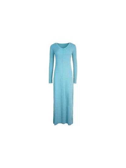 V-Neck Knitted Dress with Spring Freshness (White Tea Qinghuan)