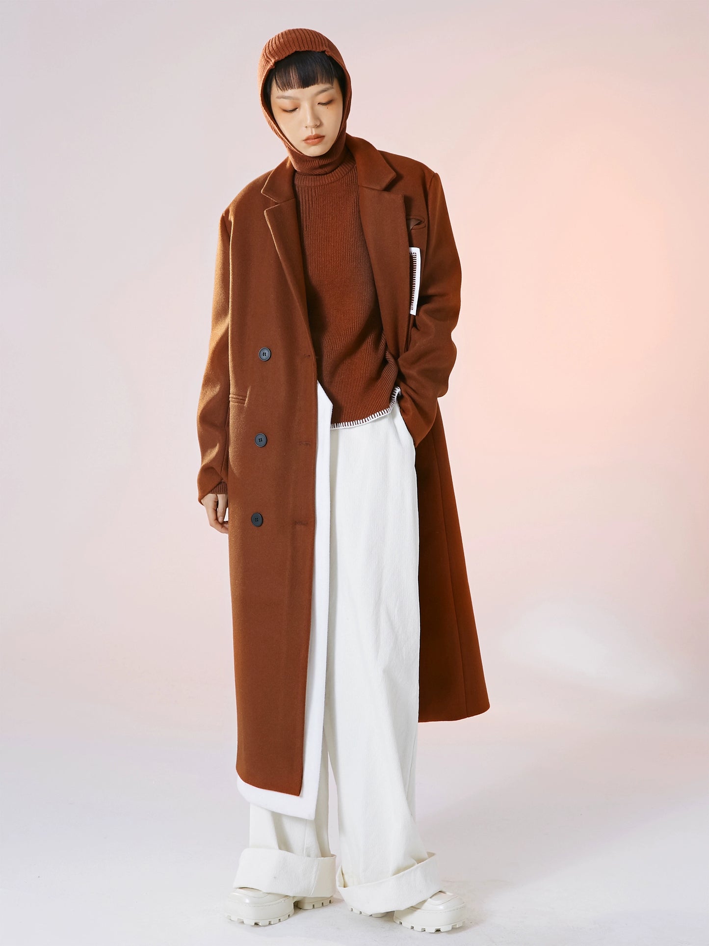 Original Rose Cloth Asymmetric Woolen Double Breasted Coat